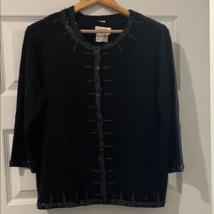 Talbots Black Cardigan with Beaded Accents Sweater Set